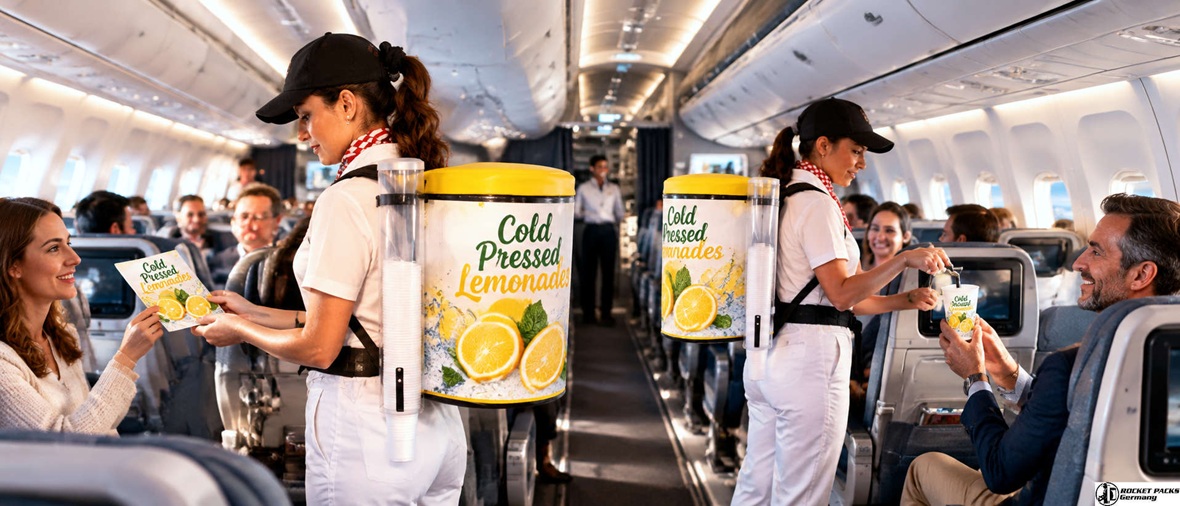 Mobile beverage service backpack used inside an aircraft cabin for passenger drink distribution
