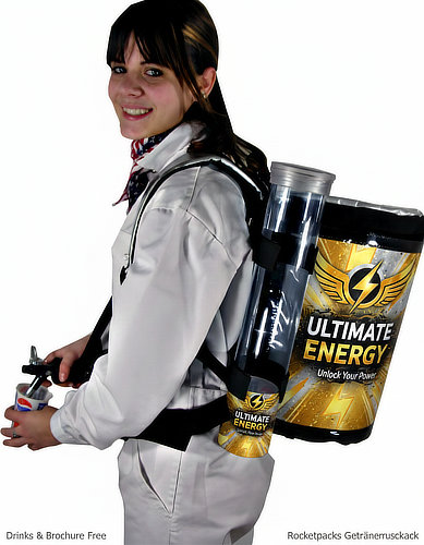 Backpack beverage dispenser for mobile energy drink service at events
