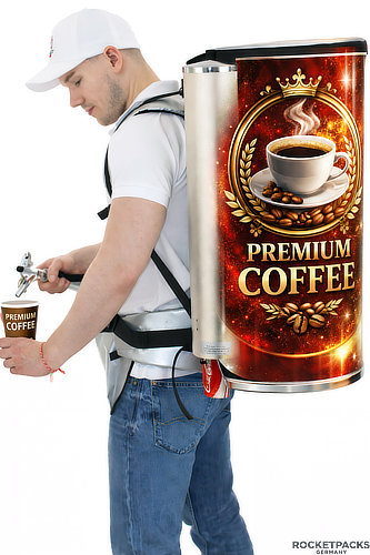 Portable backpack coffee dispenser with professional thermal insulation for mobile catering