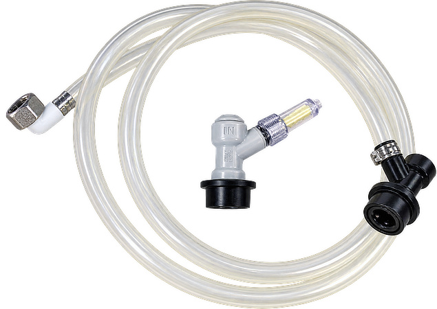 Beverage line with quick-connect fittings and adapter for Rocketpacks beverage backpack systems