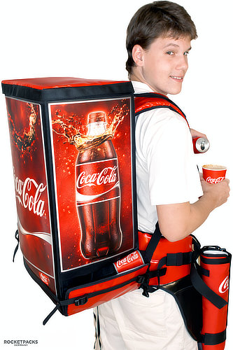 Can and bottle dispenser backpack for mobile beer sales at events