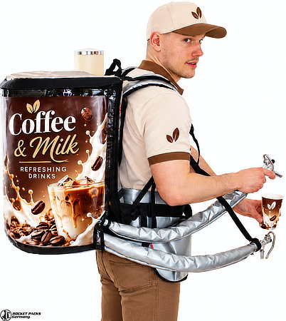 Coffee backpack with separate tanks for coffee and milk service
