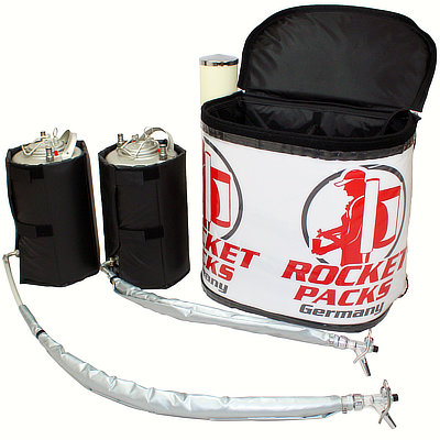 Coffee backpack with two removable stainless steel tanks and insulated dispensing lines