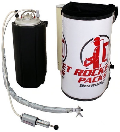 RocketPacks Pro 19L coffee backpack with insulated stainless steel beverage tank, dispensing tap and mobile hot drink system.