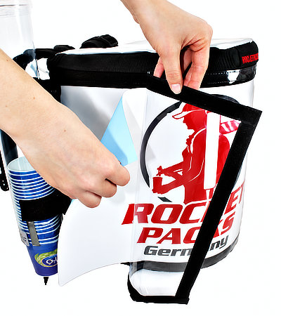 Custom advertising surface on a beverage backpack for mobile brand promotion