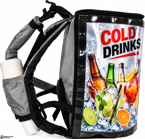 Drink-Pack 5 L cold drinks backpack with dispensing tap and cup dispenser
