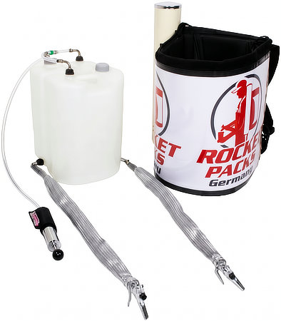 Dual-tank beer backpack with 15 L PE container, pump and dispensing lines
