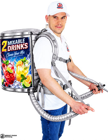 Dual-tank beer backpack with two 15 L beverage containers