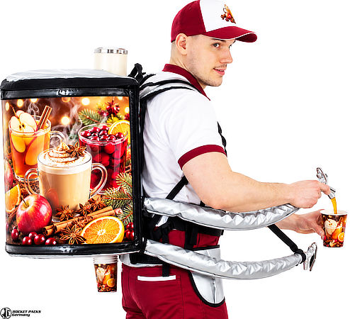 Dual tank beverage backpack with two 11-liter drink tanks