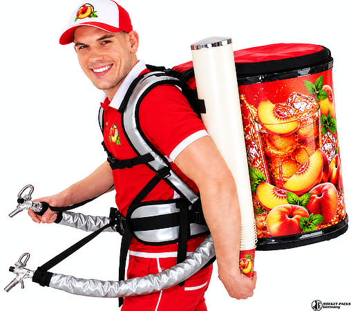 Dual tank beverage backpack with two 15-liter drink tanks