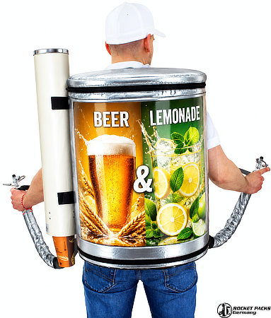 Rear view of dual-tank mobile beverage system with two separate 15 L containers