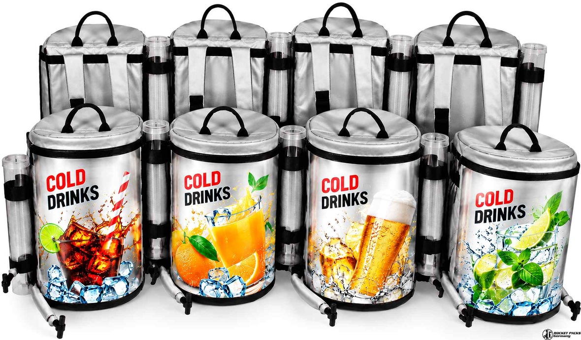 Mobile beverage backpacks for serving cold drinks at events and promotions