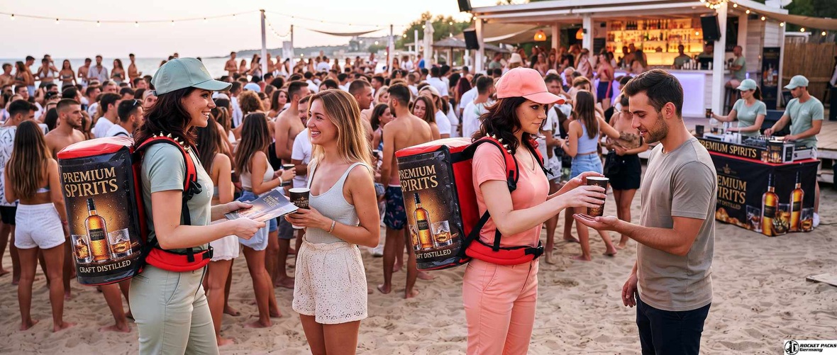 Mobile beverage backpack serving cold drinks directly to guests at an outdoor event