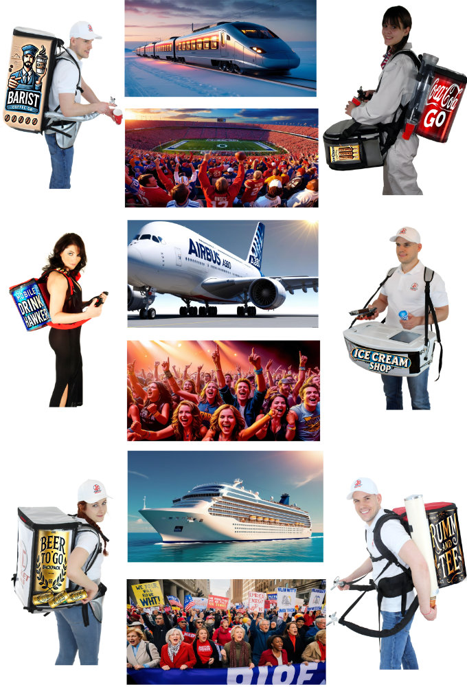 �� "Dynamic Live Marketing Event Cuisine: Innovative Catering Concept with Beverage Backpacks. These advanced beverage catering backpacks revolutionize event service, offering unparalleled convenience and efficiency, ensuring guests enjoy seamless drink access throughout the event."
