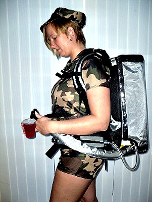 Rocketpacks backpack dispense beverages in Tropicana Las Vegas evening event